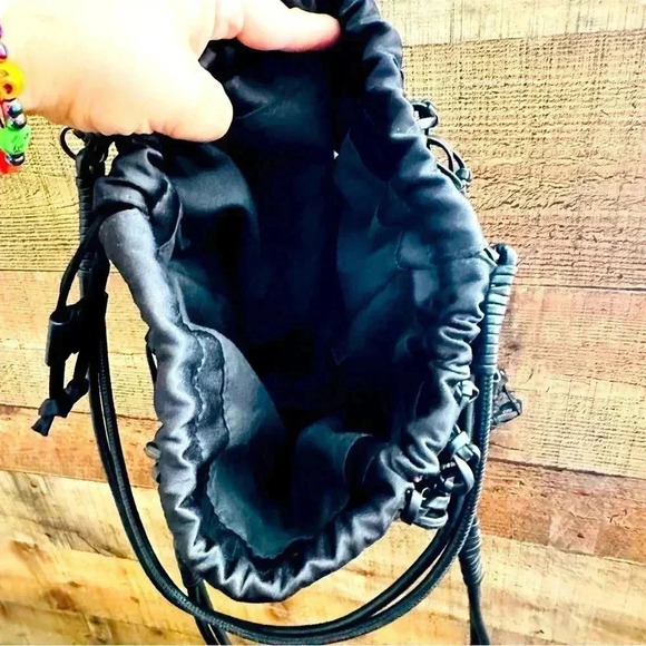 NWOT Top Shop Large Satin PU String Shoulder Tote Bag In Black - Picture 12 of 13